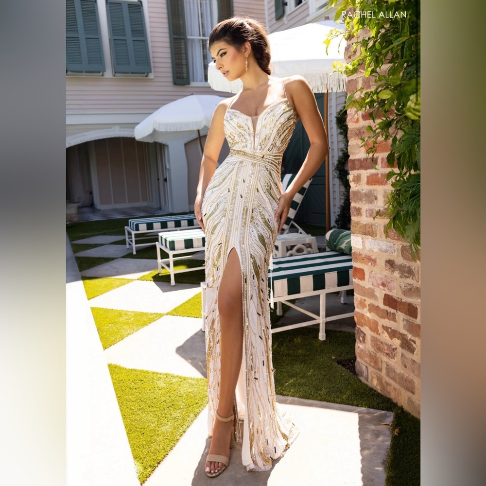 Rachel Allan White & Gold Prom dress: Style - 70990